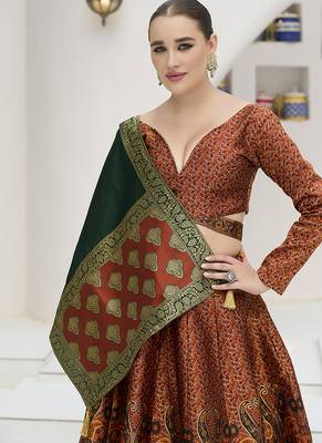 Rust Kanijwaram Jacquard Designer Lehenga Choli For Ceremonial 2