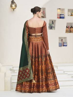 Rust Kanijwaram Jacquard Designer Lehenga Choli For Ceremonial 3