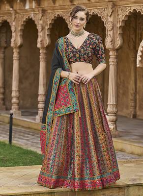 Multi color Jacquard Woven Lehenga Choli 1