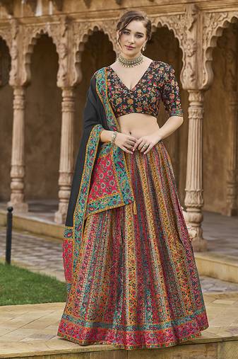 Multi color Jacquard Designer Lehenga Choli For Festival