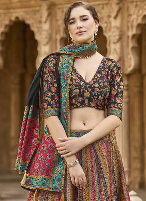 Multi color Jacquard Woven Lehenga Choli 2