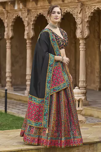 Multi color Jacquard Woven Lehenga Choli