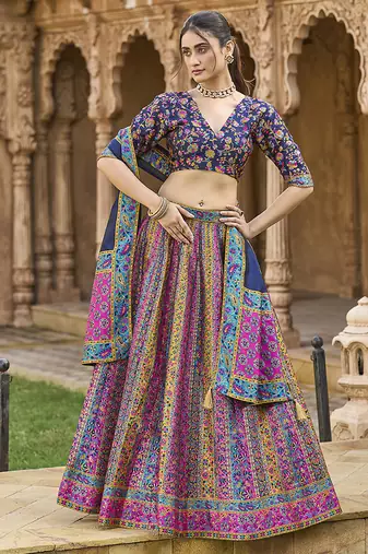 Navy blue color Jacquard Designer Lehenga Choli For Festival