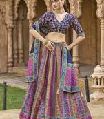 Navy blue color Jacquard Designer Lehenga Choli For Festival