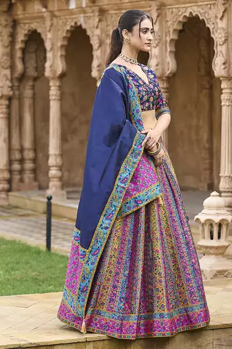 Navy blue color Jacquard Woven Lehenga Choli