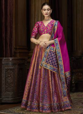 Rani Pink color Jacquard Woven Lehenga Choli 1