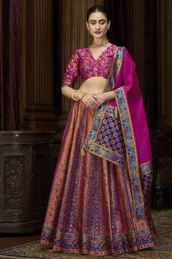Rani Pink color Jacquard Designer Lehenga Choli For Festival