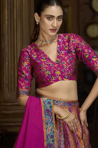 Rani Pink color Jacquard Woven Lehenga Choli