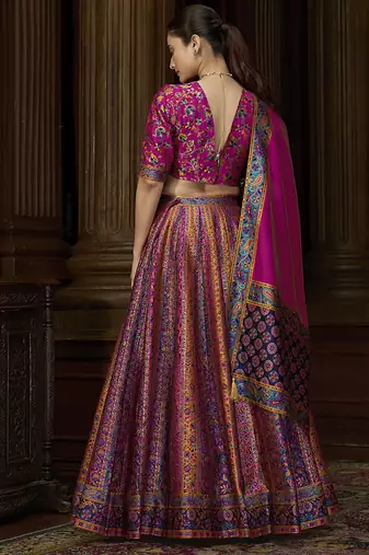 Rani Pink color Jacquard Woven Lehenga Choli
