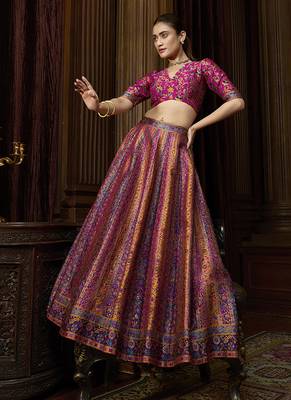 Rani Pink color Jacquard Woven Lehenga Choli 4