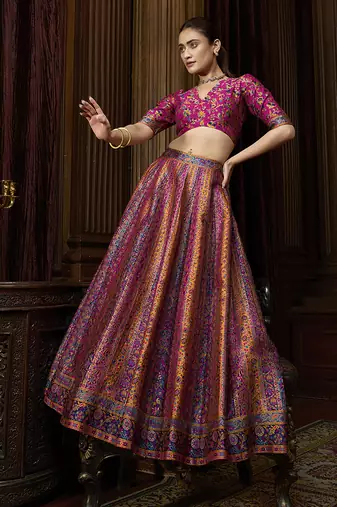 Rani Pink color Jacquard Woven Lehenga Choli