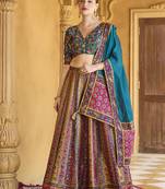 Turquoise color Jacquard Designer Lehenga Choli For Festival