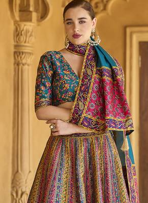 Turquoise color Jacquard Woven Lehenga Choli 2