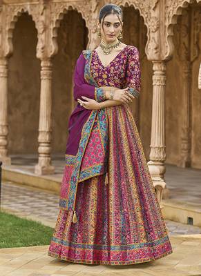 Wine color Jacquard Woven Lehenga Choli 1