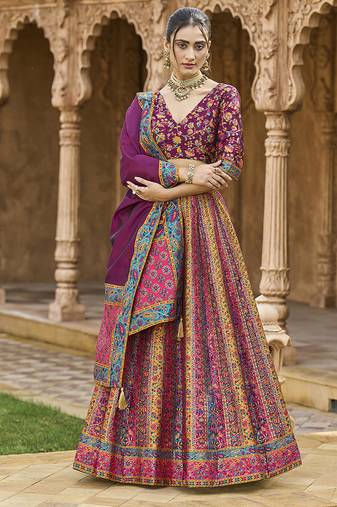 Wine color Jacquard Designer Lehenga Choli For Festival