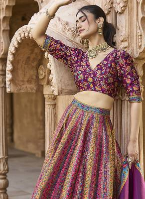 Wine color Jacquard Woven Lehenga Choli 2