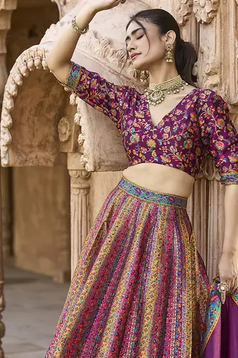 Wine color Jacquard Woven Lehenga Choli
