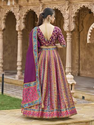Wine color Jacquard Woven Lehenga Choli 3