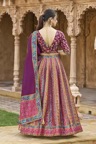 Wine color Jacquard Woven Lehenga Choli