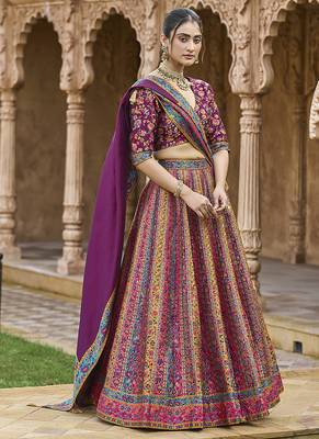 Wine color Jacquard Woven Lehenga Choli 4