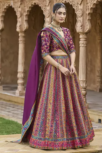 Wine color Jacquard Woven Lehenga Choli