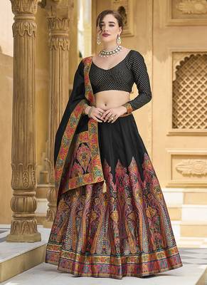 Black Color Jacquard  Woven Work Lehenga Choli 1