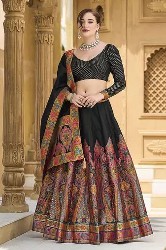 Black Color Jacquard  Designer Work Lehenga Choli For Ceremonial