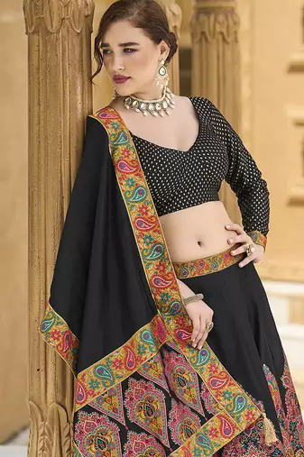 Black Color Jacquard  Woven Work Lehenga Choli