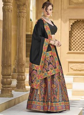 Black Color Jacquard  Woven Work Lehenga Choli 4