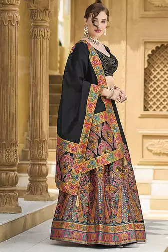 Black Color Jacquard  Woven Work Lehenga Choli
