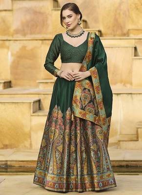 Dark Green Color Jacquard Woven  Work Lehenga Choli 1