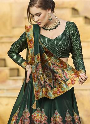 Dark Green Color Jacquard Woven  Work Lehenga Choli 2