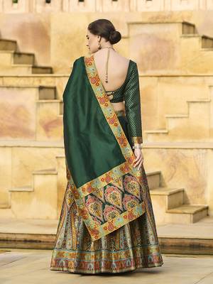 Dark Green Color Jacquard Woven  Work Lehenga Choli 3