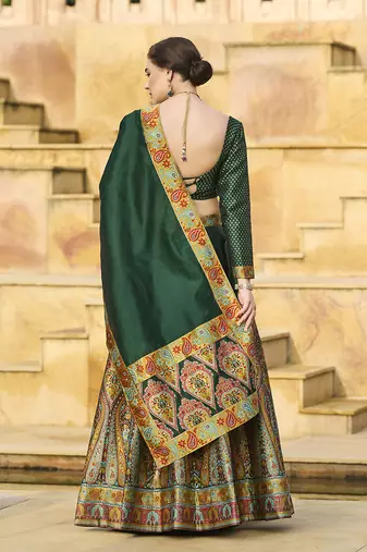 Dark Green Color Jacquard Woven  Work Lehenga Choli