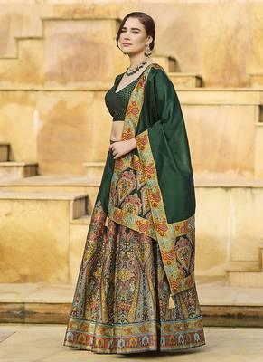 Dark Green Color Jacquard Woven  Work Lehenga Choli 4