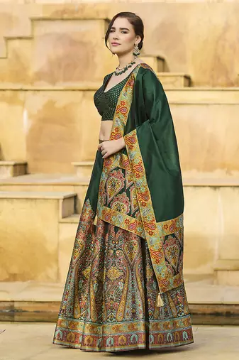 Dark Green Color Jacquard Woven  Work Lehenga Choli