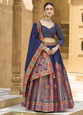 Navy blue Color Jacquard Woven Work Lehenga Choli 1