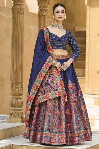 Navy blue Color Jacquard  Designer Work Lehenga Choli For Ceremonial