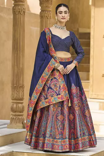 Navy blue Color Jacquard  Designer Work Lehenga Choli For Ceremonial