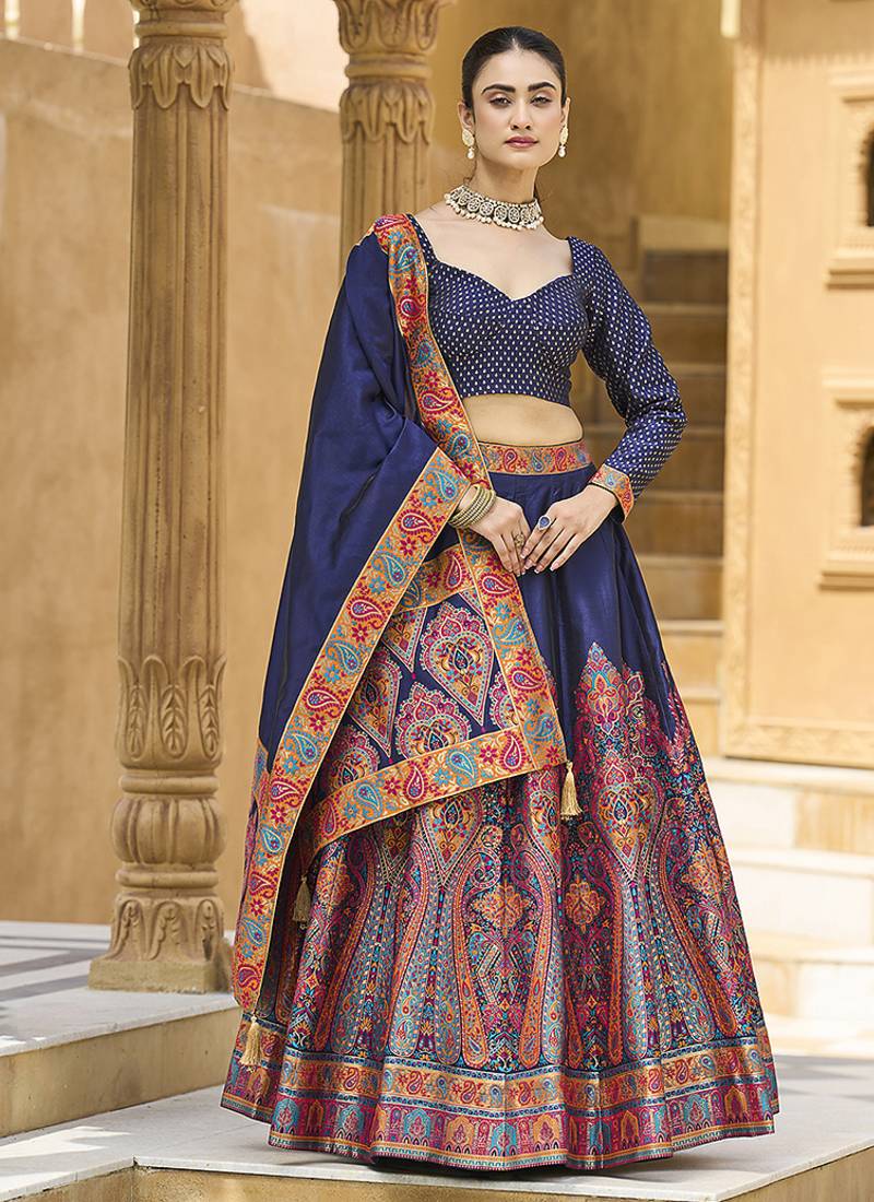 Navy blue Color Jacquard  Designer Work Lehenga Choli For Ceremonial