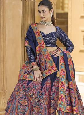 Navy blue Color Jacquard Woven Work Lehenga Choli 2