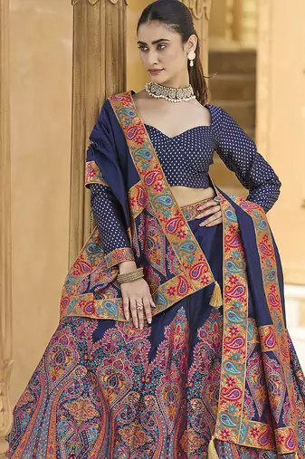 Navy blue Color Jacquard Woven Work Lehenga Choli