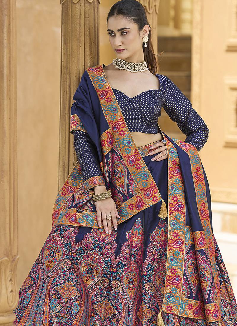 Navy blue Color Jacquard  Designer Work Lehenga Choli For Ceremonial
