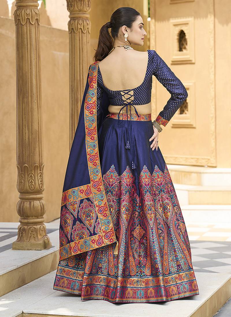 Navy blue Color Jacquard  Designer Work Lehenga Choli For Ceremonial