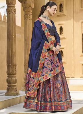 Navy blue Color Jacquard Woven Work Lehenga Choli 4