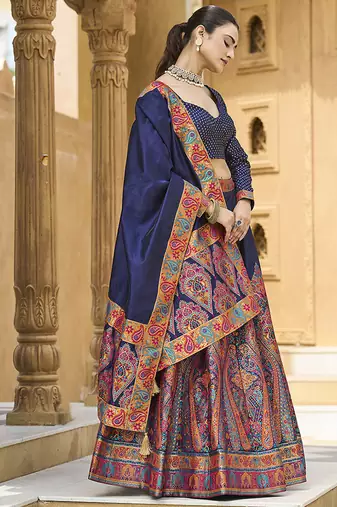 Navy blue Color Jacquard Woven Work Lehenga Choli