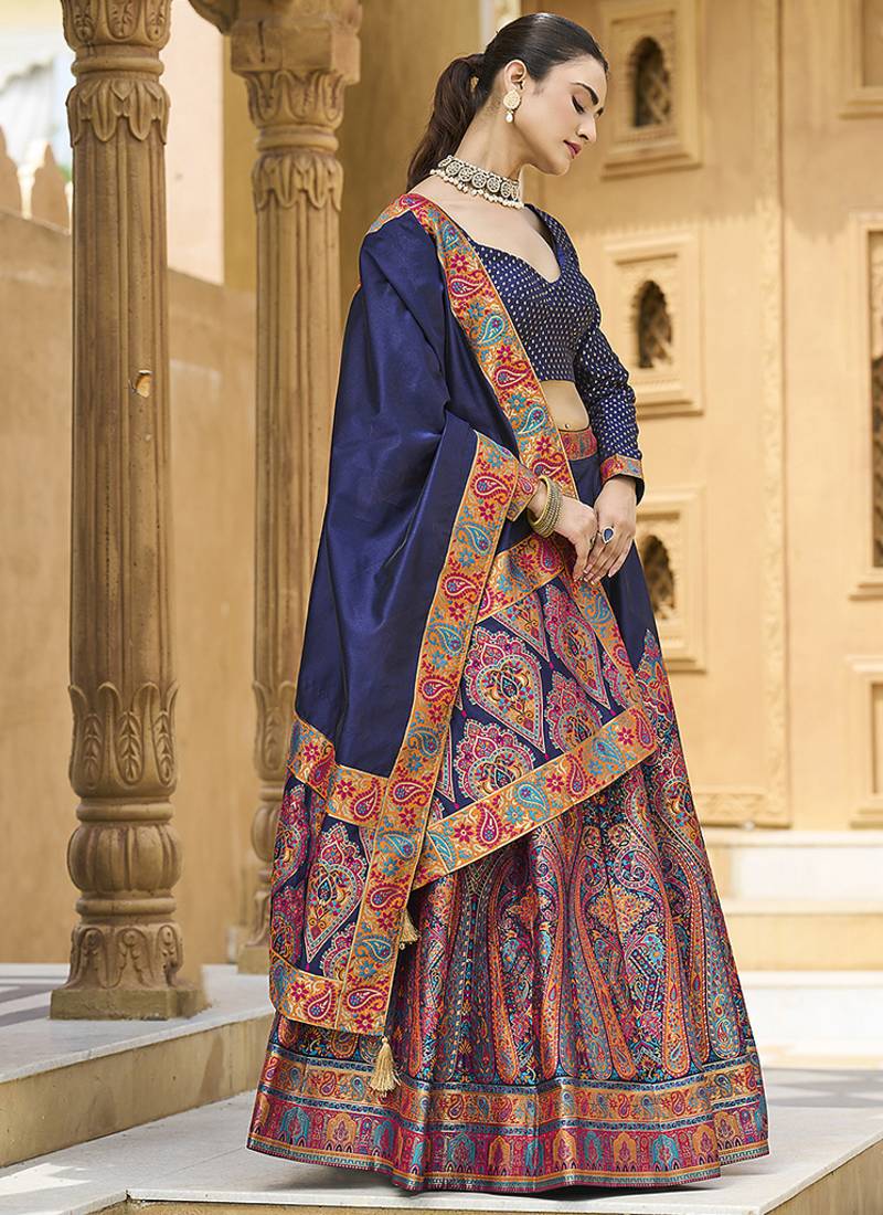 Navy blue Color Jacquard  Designer Work Lehenga Choli For Ceremonial