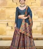 Teal blue Color Jacquard  Designer Work Lehenga Choli For Ceremonial
