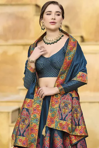 Teal blue Color Jacquard Woven Work Lehenga Choli