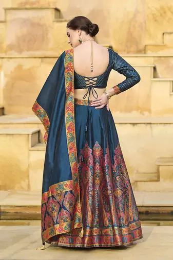 Teal blue Color Jacquard Woven Work Lehenga Choli